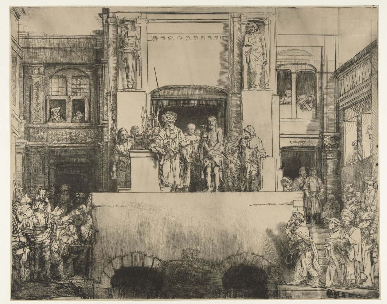 Kristus představený lidem: podlouhlý talíř od Rembrandt van Rijn