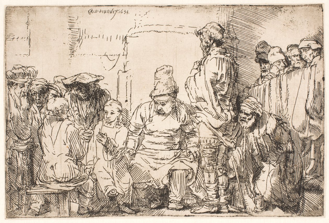 Kristus sedí a diskutuje s učenými v Písmu od Rembrandt van Rijn