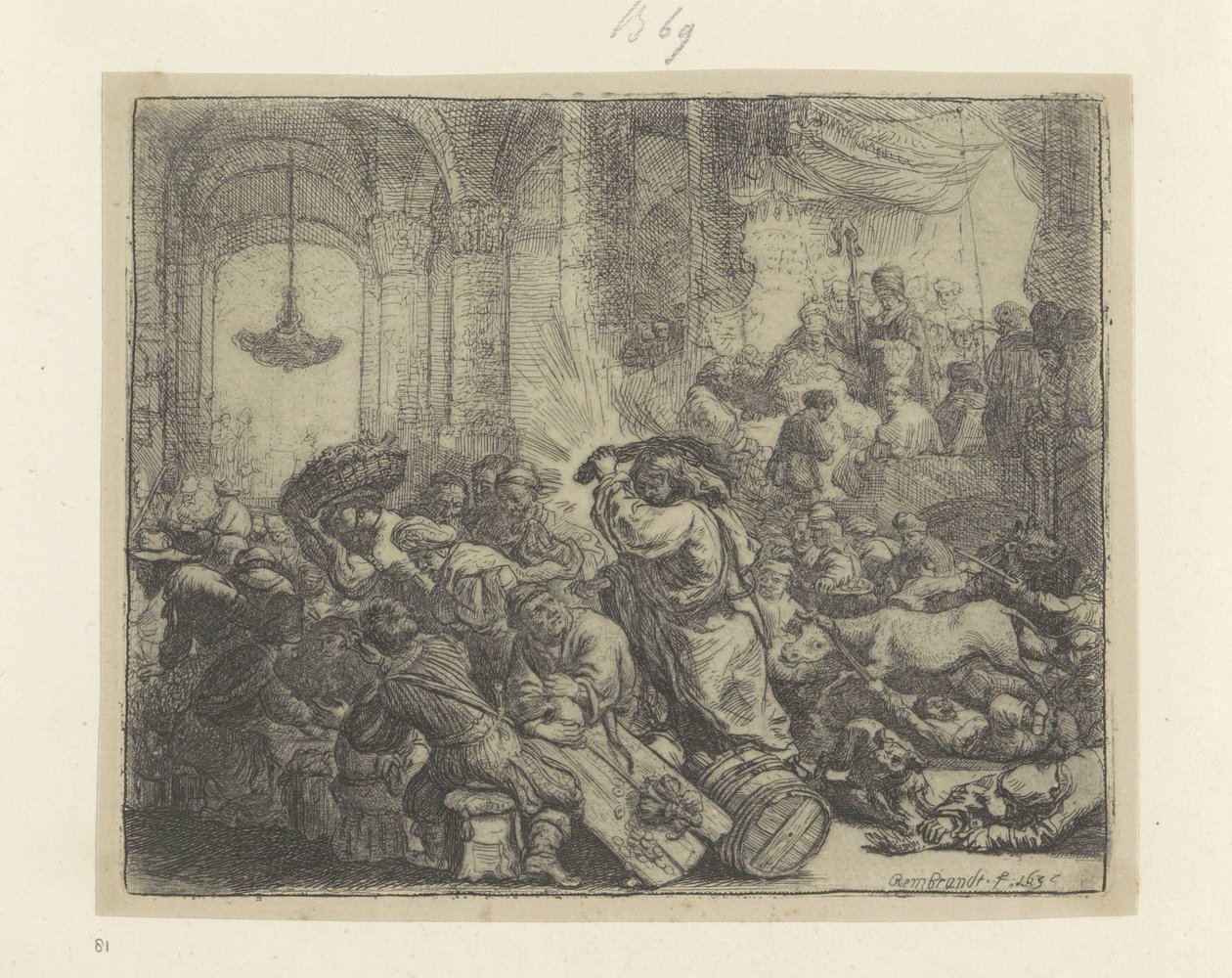 Kristus vyhání směnárníky z chrámu Recueil de quatre-vingt-cinq estampes originales (název série) od Rembrandt van Rijn