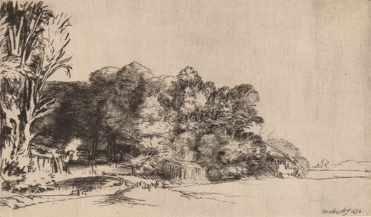 Trs stromů s výhledem, 1652. od Rembrandt van Rijn