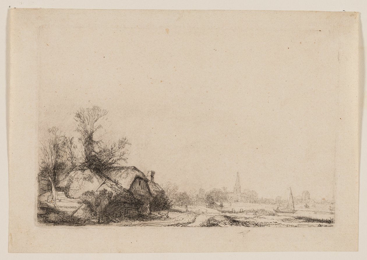 Chata u kanálu s výhledem na Ouderkerk od Rembrandt van Rijn