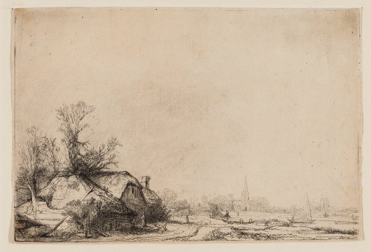 Chata u kanálu s výhledem na Ouderkerk od Rembrandt van Rijn