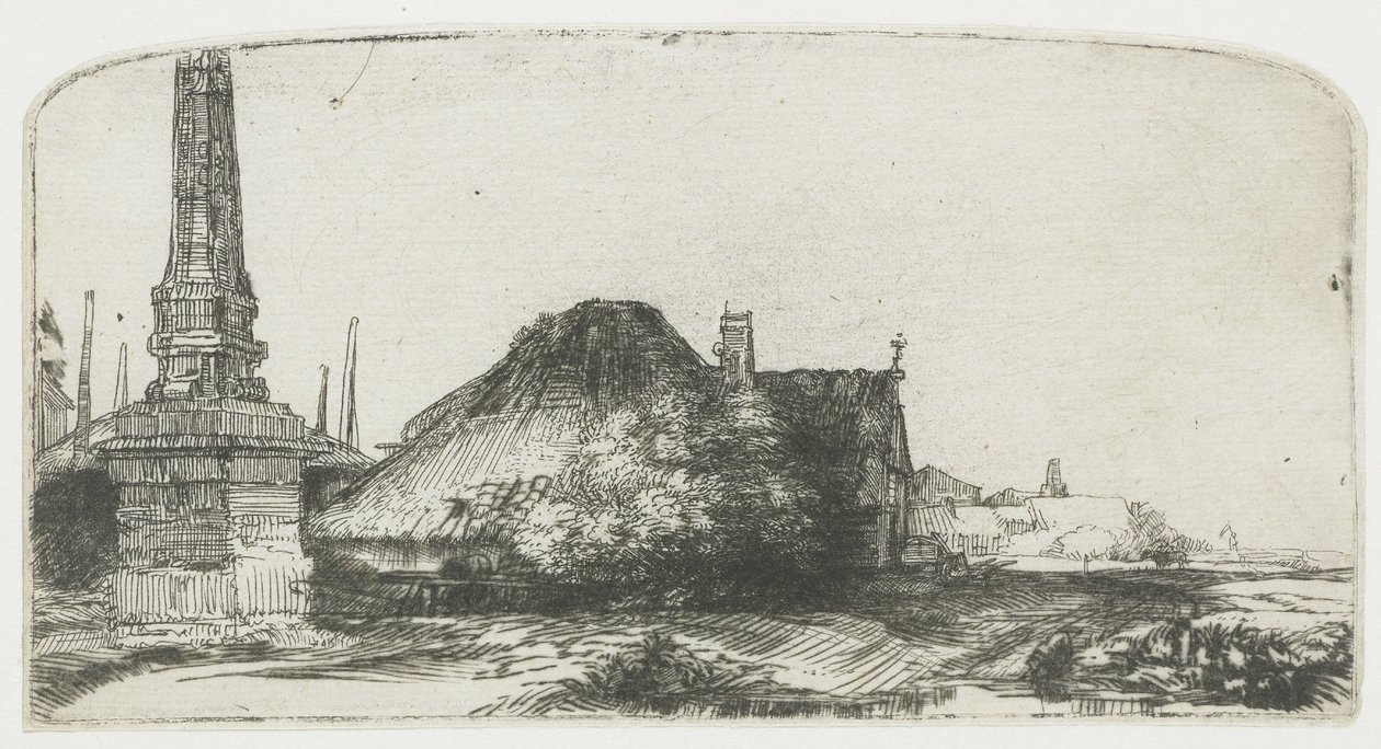 Chata a hraniční sloupek na Spaarndammerdijk („L’Obelisque“) od Rembrandt van Rijn