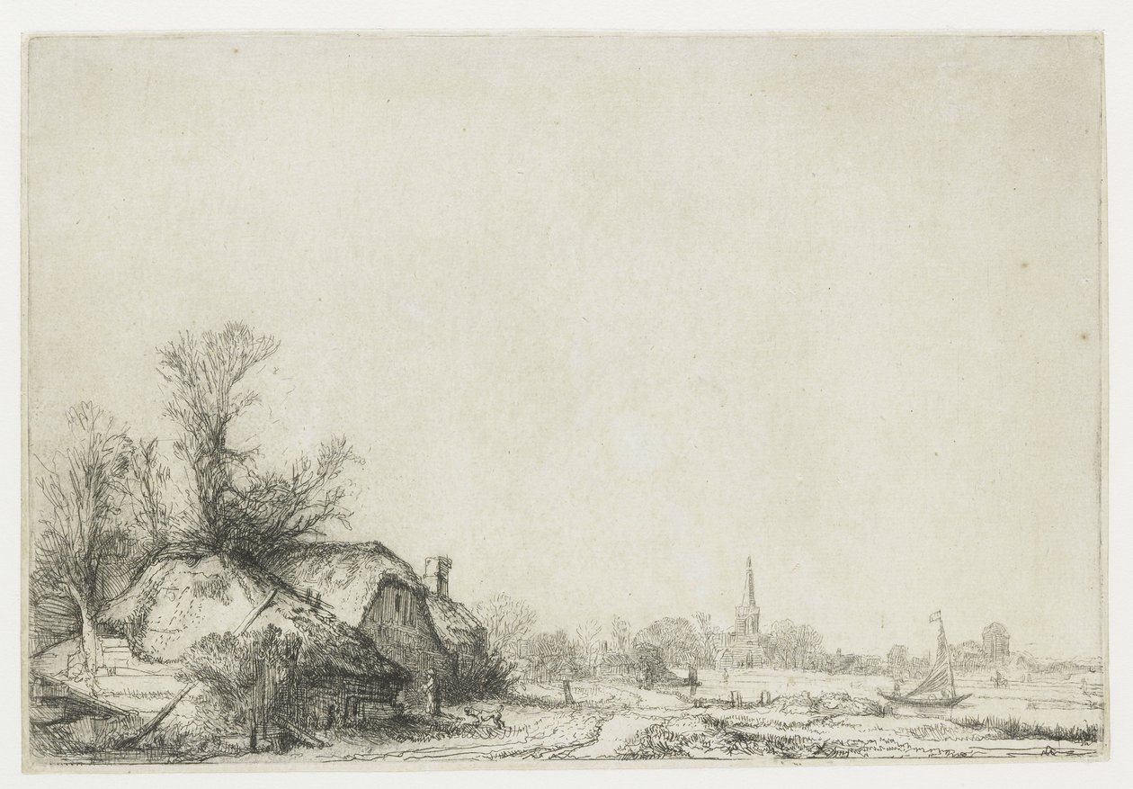 Chata u kanálu s výhledem na Ouderkerk od Rembrandt van Rijn