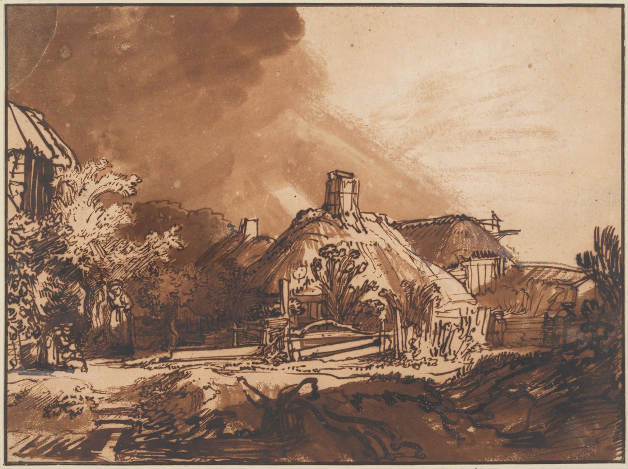 Chaty pod bouřlivým nebem, c. 1640 od Rembrandt van Rijn