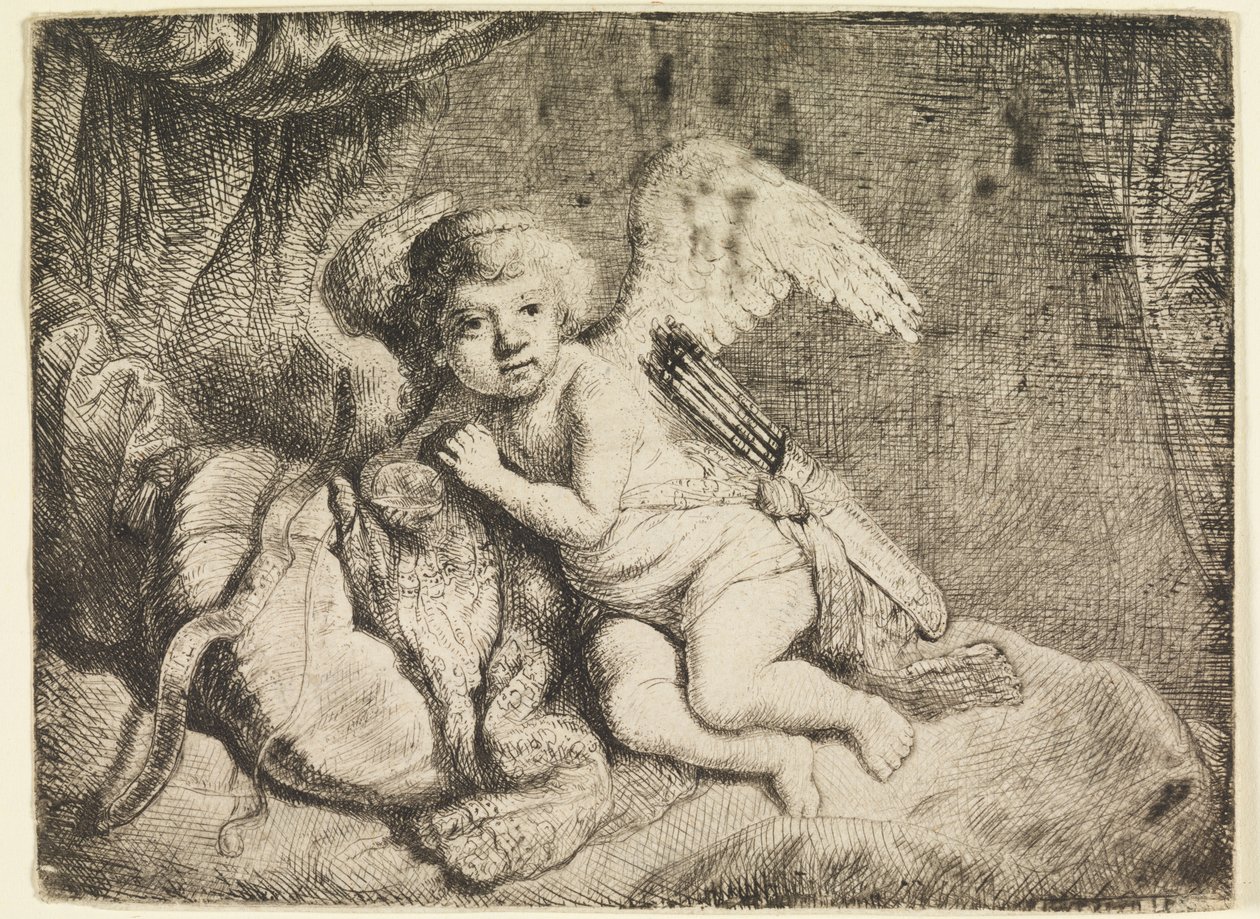 Cupid Resting, podle obrazu dříve připisovaného Rembrandtovi od Rembrandt van Rijn