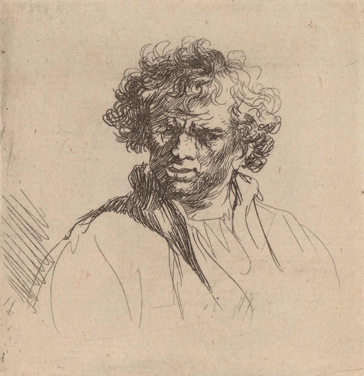 Kudrnatohlavý muž s křivými ústy, c. 1635. od Rembrandt van Rijn