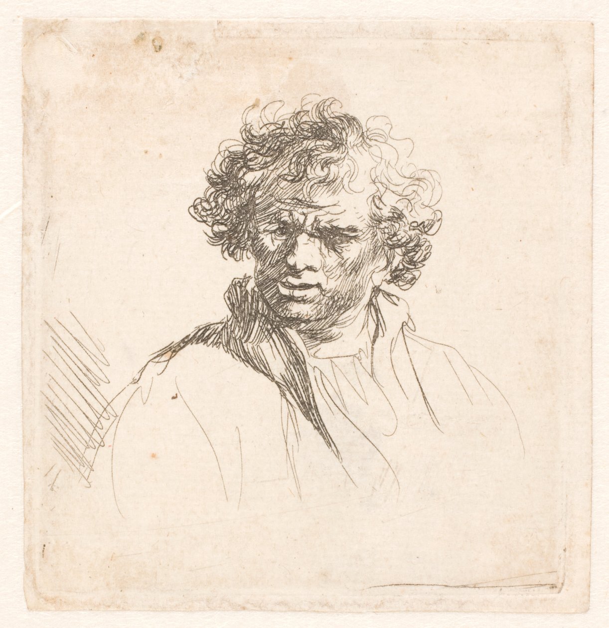 Kudrnatý muž s křivými ústy od Rembrandt van Rijn