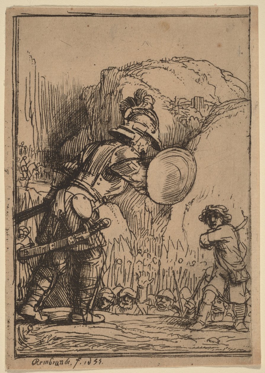 David a Goliáš od Rembrandt van Rijn