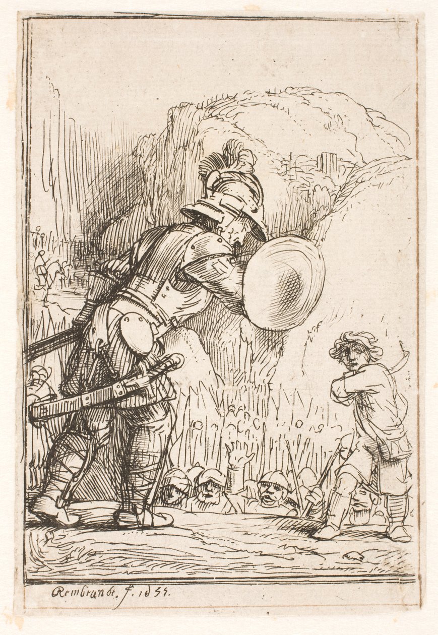 David a Goliáš od Rembrandt van Rijn