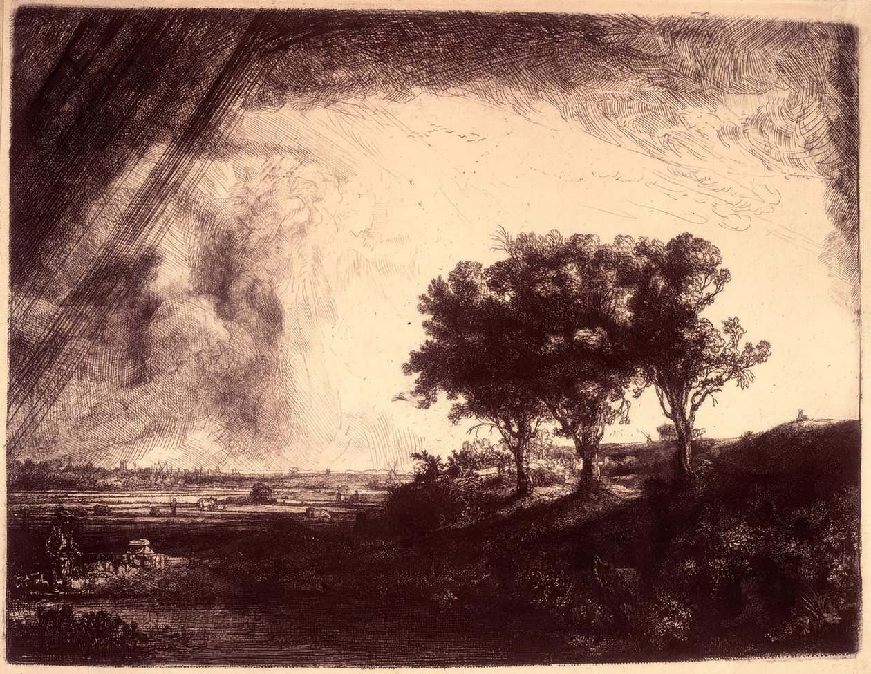 Krajina se třemi stromy od Rembrandt van Rijn