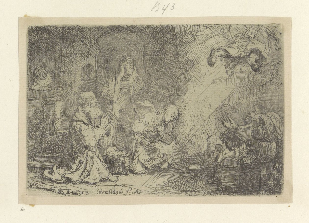 Angel opouští Tobiáše a jeho rodinu Recueil de quatre-vingt-cinq estampes originales (název série) od Rembrandt van Rijn