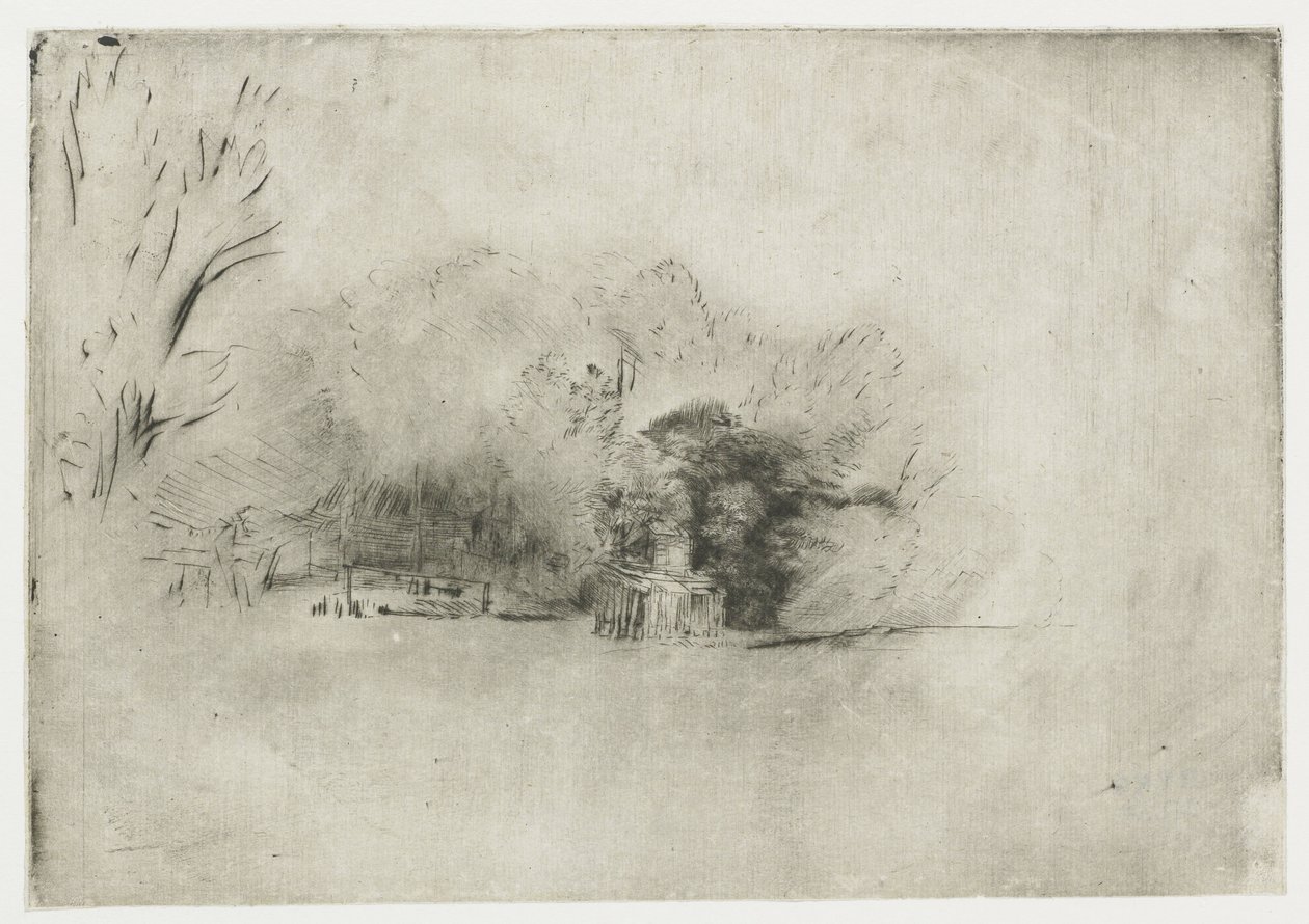 Statek mezi stromy Shluk stromů s výhledem od Rembrandt van Rijn