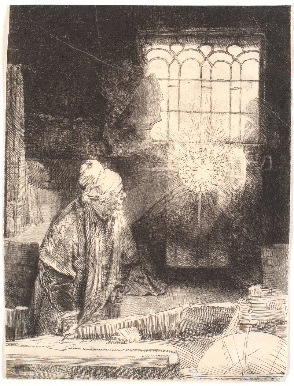 Faust ve své pracovně, sleduje magický disk (Dr. Faustus) od Rembrandt van Rijn