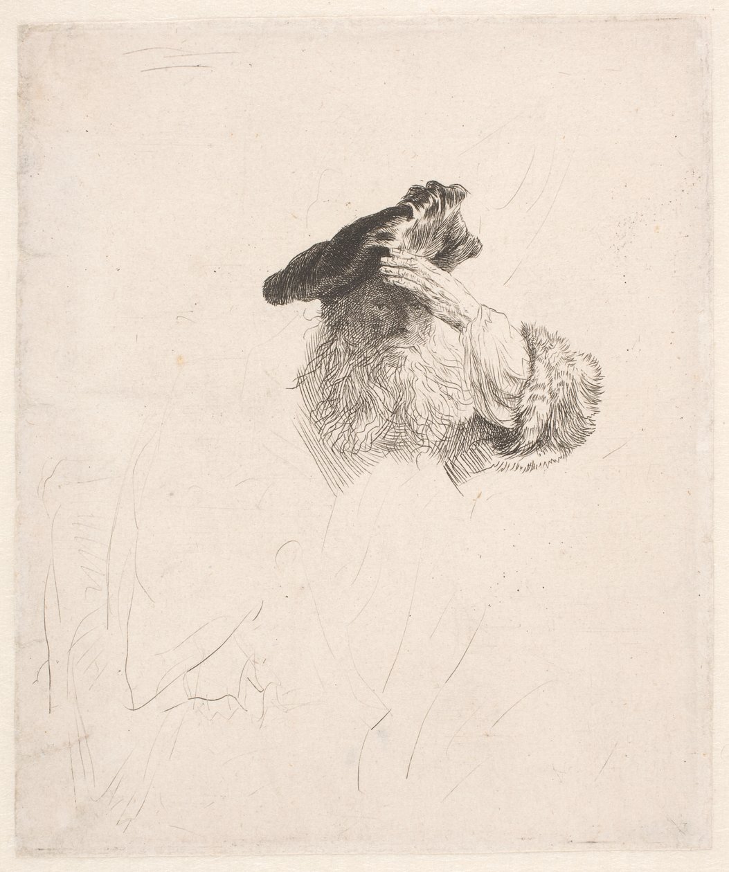 Starý muž si stíní oči rukou od Rembrandt van Rijn
