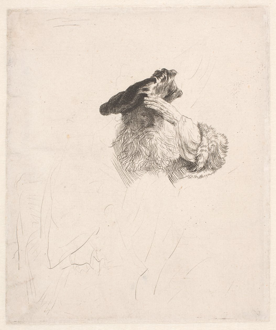 Starý muž si stíní oči rukou od Rembrandt van Rijn