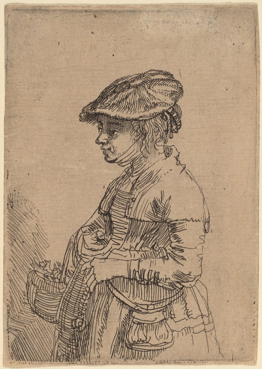 Dívka s košíkem od Rembrandt van Rijn