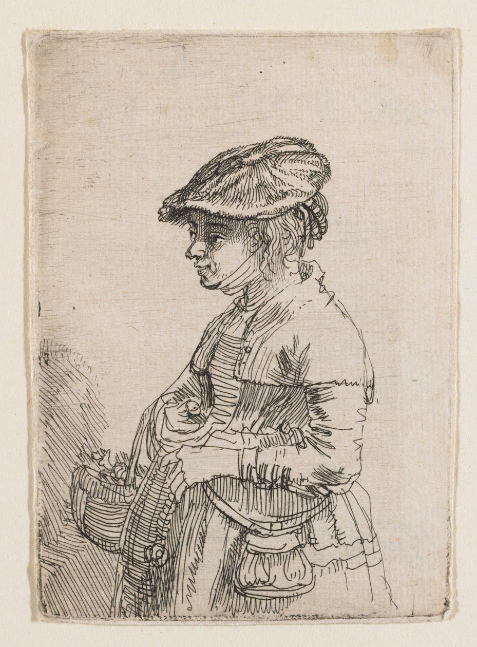 Dívka s košíkem od Rembrandt van Rijn