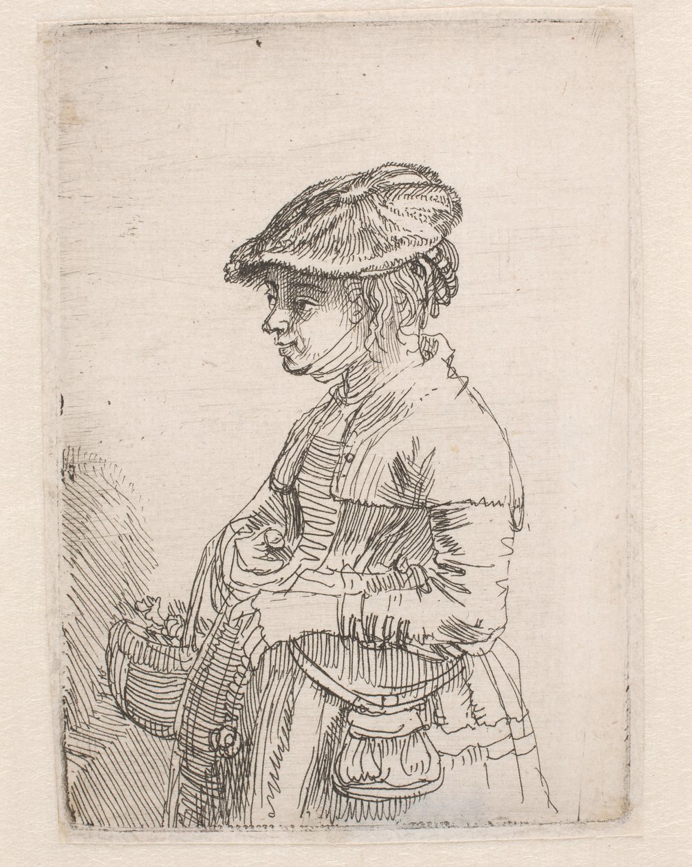 Dívka s košíkem od Rembrandt van Rijn