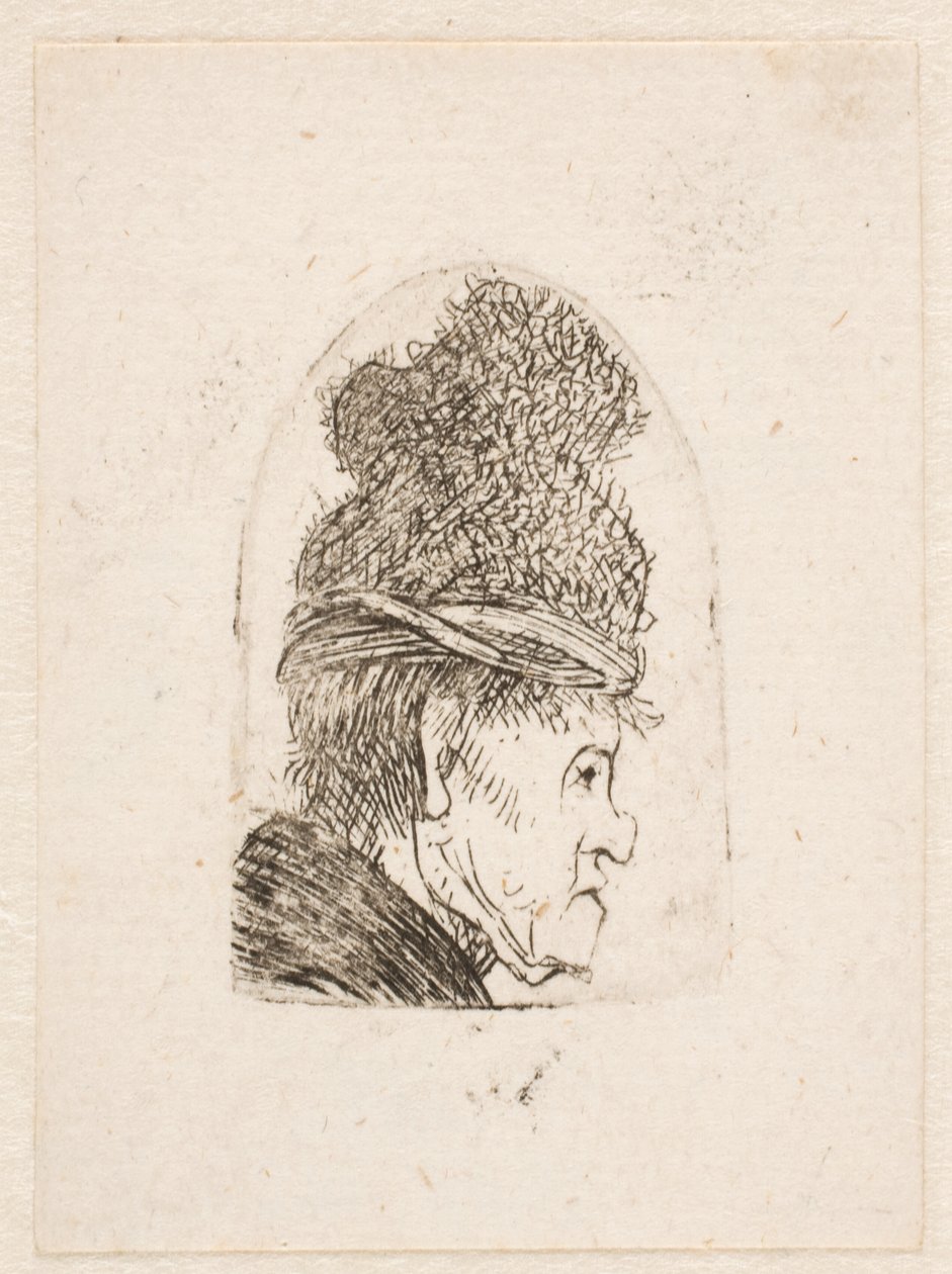 Groteskní profil: muž s vysokou čepicí od Rembrandt van Rijn