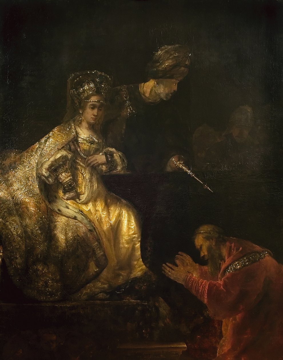 Haman prosí o milosrdenství Ester, 60. léta 17. století. od Rembrandt van Rijn