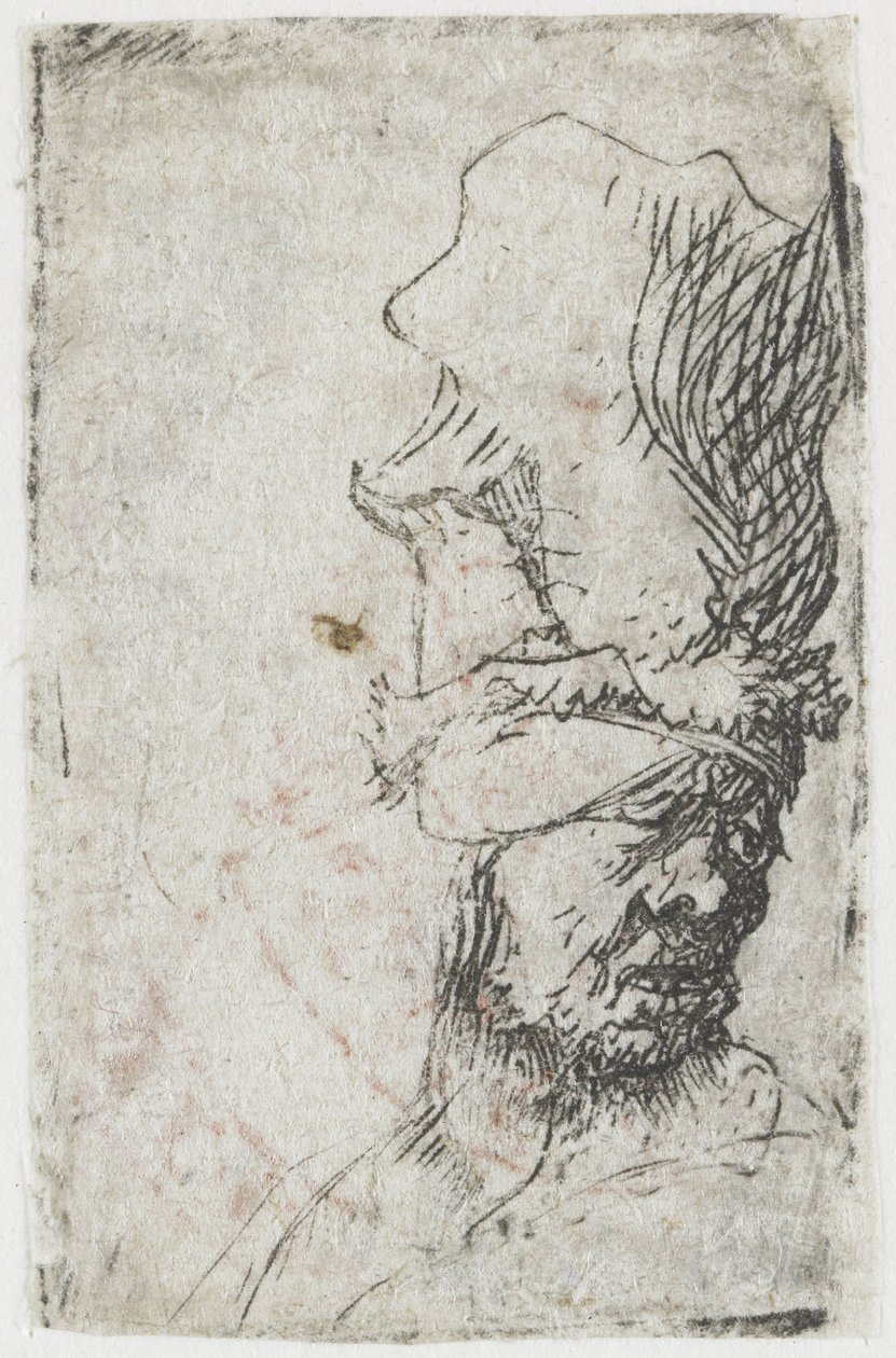 Hlava muže v čepici s vysokým kšiltem od Rembrandt van Rijn