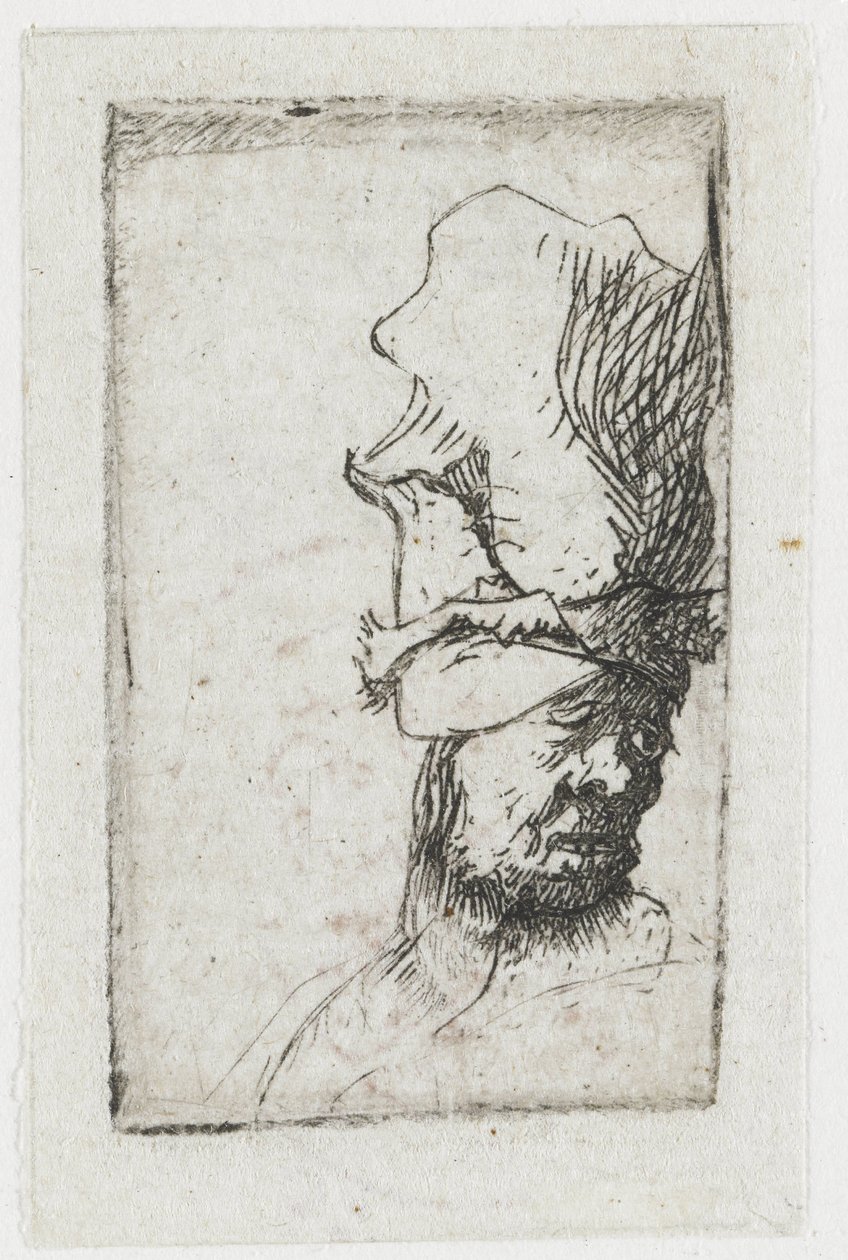 Hlava muže v čepici s vysokým kšiltem od Rembrandt van Rijn