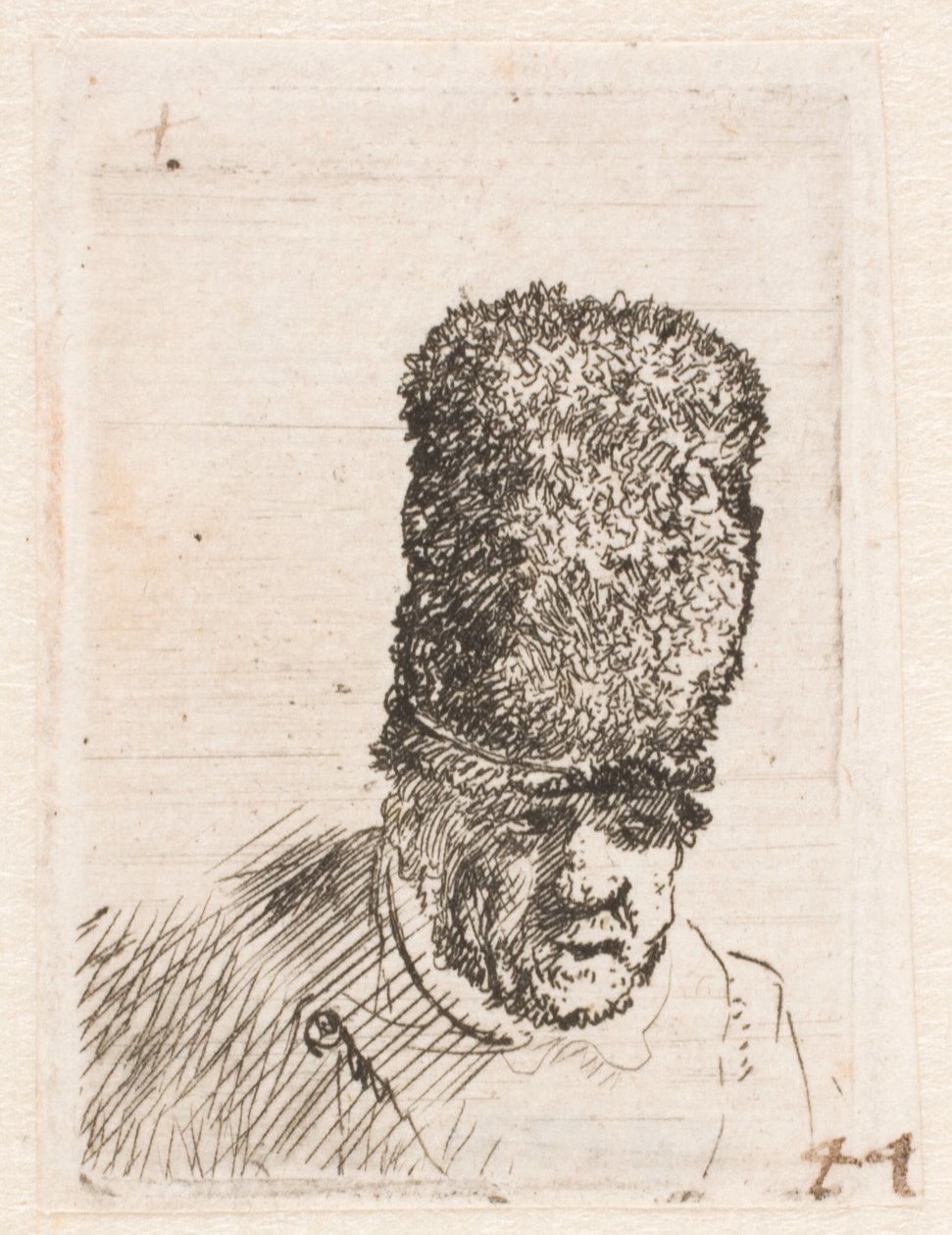Hlava starého muže ve vysoké kožešinové čepici od Rembrandt van Rijn