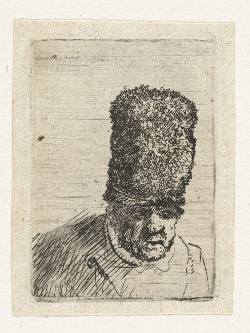 Hlava starého muže s vysokou kožešinovou čepicí od Rembrandt van Rijn