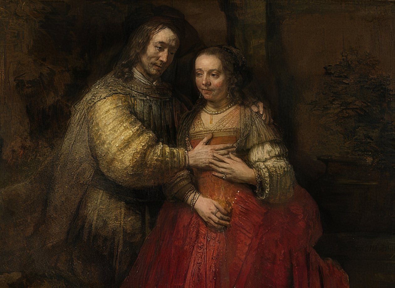Izák a Rebeka, Židova nevěsta. Kolem 1665-69 od Rembrandt van Rijn