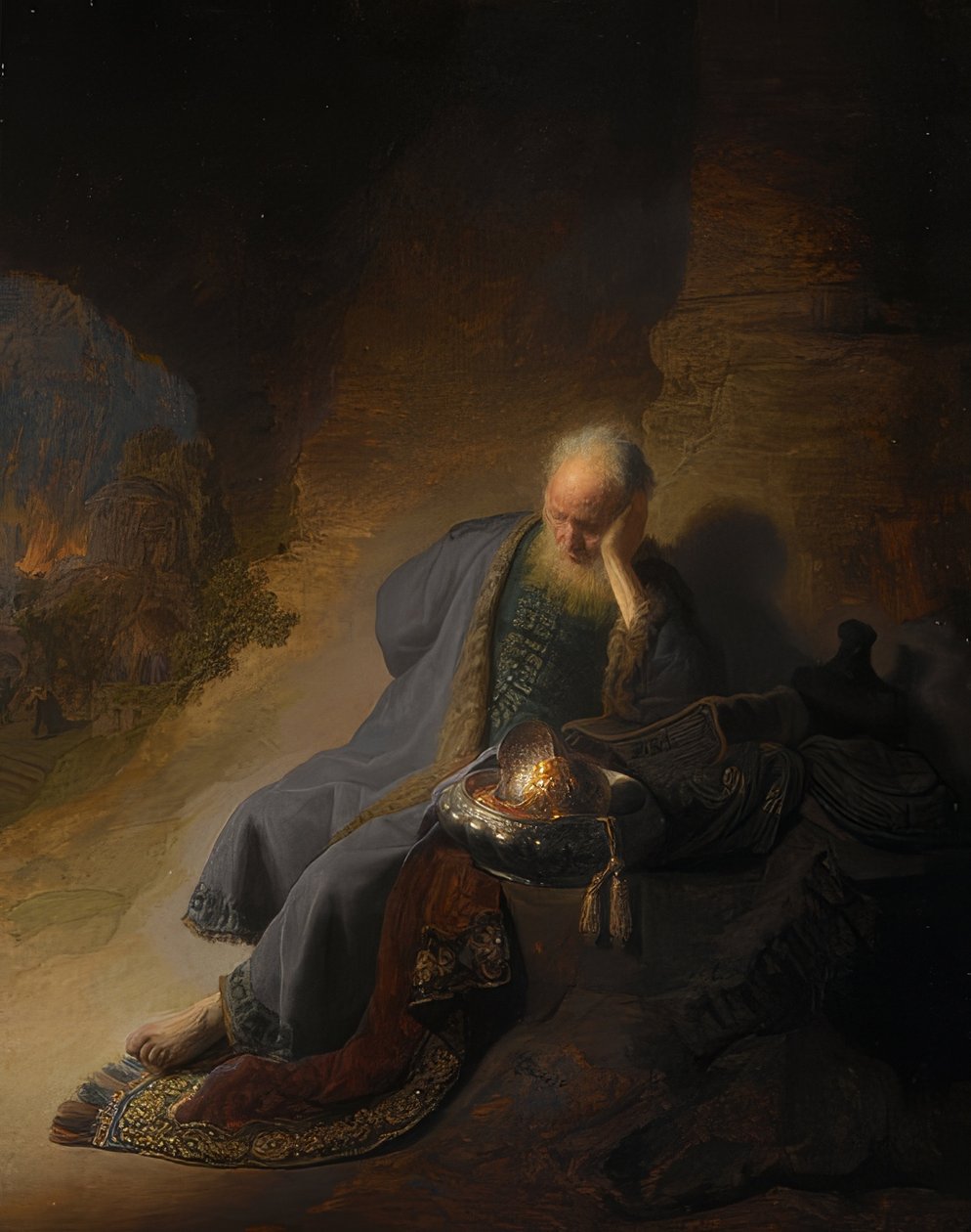 Jeremiáš, truchlící nad zničením Jeruzaléma. 1630 od Rembrandt van Rijn