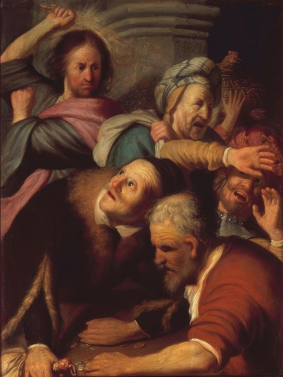 Ježíš vyhání směnárníky z chrámu od Rembrandt van Rijn
