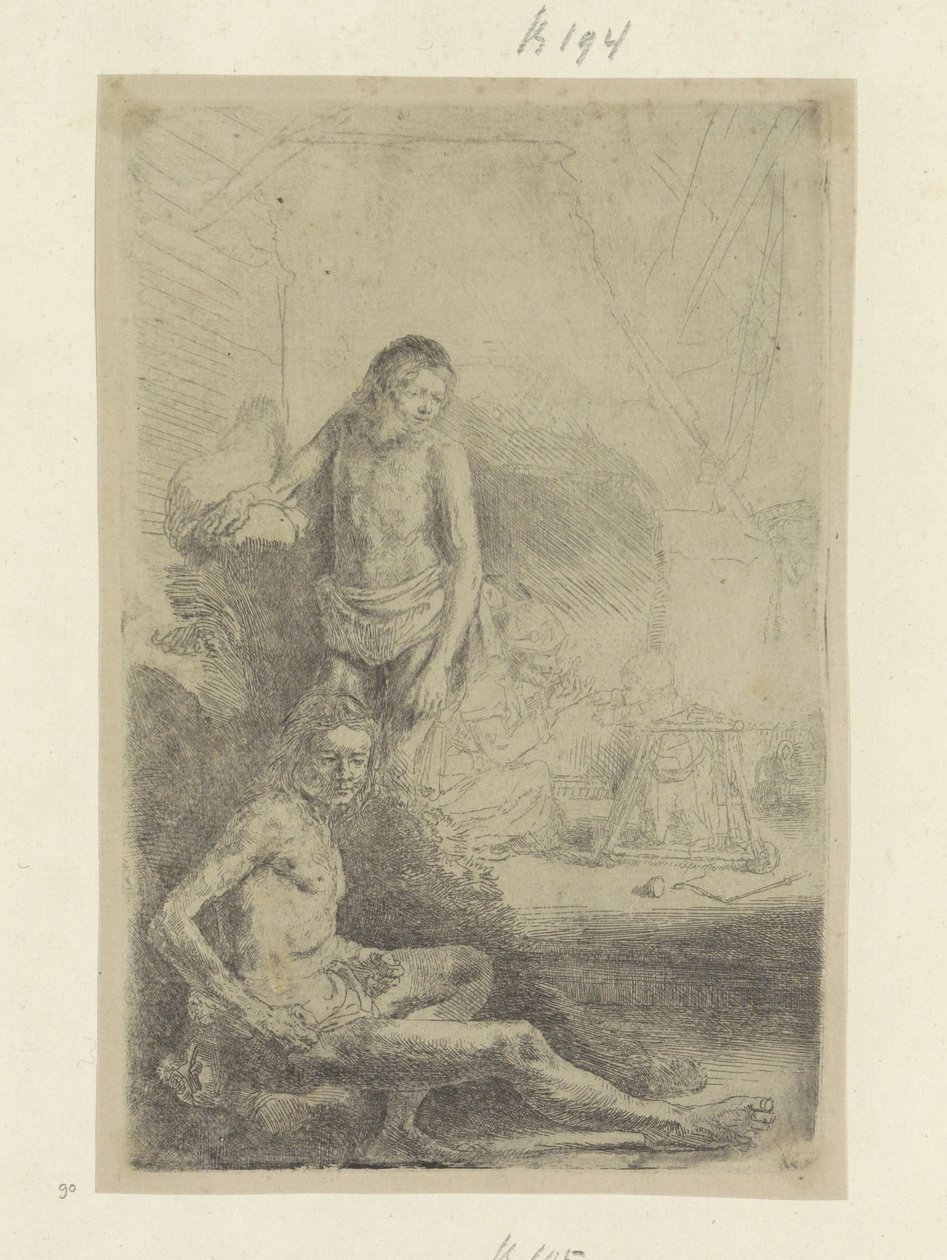 Mladý muž, sedící a stojící Recueil de quatre-vingt-cinq estampes originales (název série) od Rembrandt van Rijn