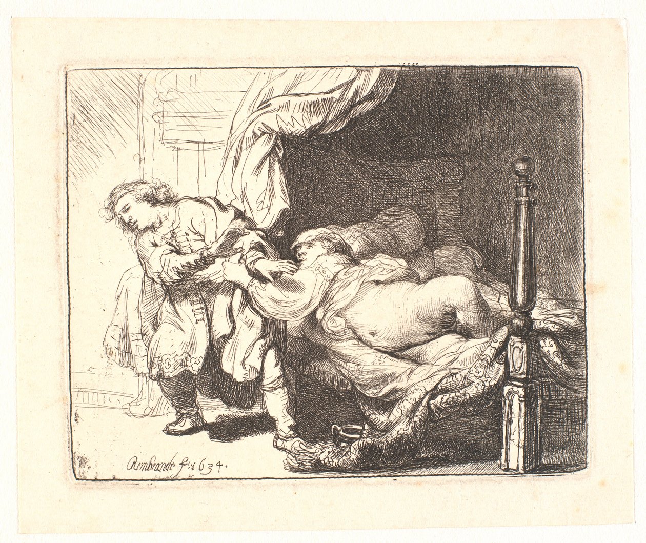 Josefa a Potifarova manželka od Rembrandt van Rijn