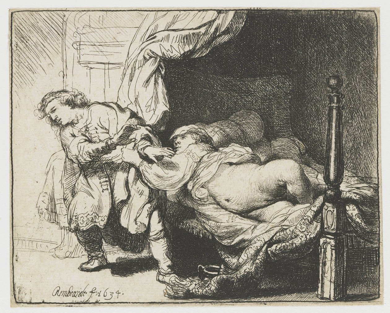 Josefa a Potifarova manželka od Rembrandt van Rijn