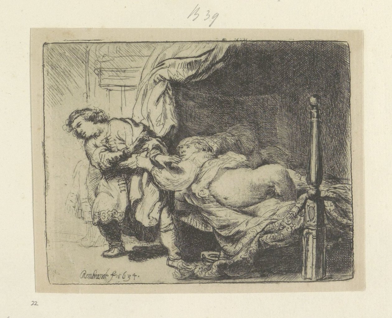 Jozef en de vrouw van Potifar Kolekce osmdesáti pěti původních tisků (název série) od Rembrandt van Rijn