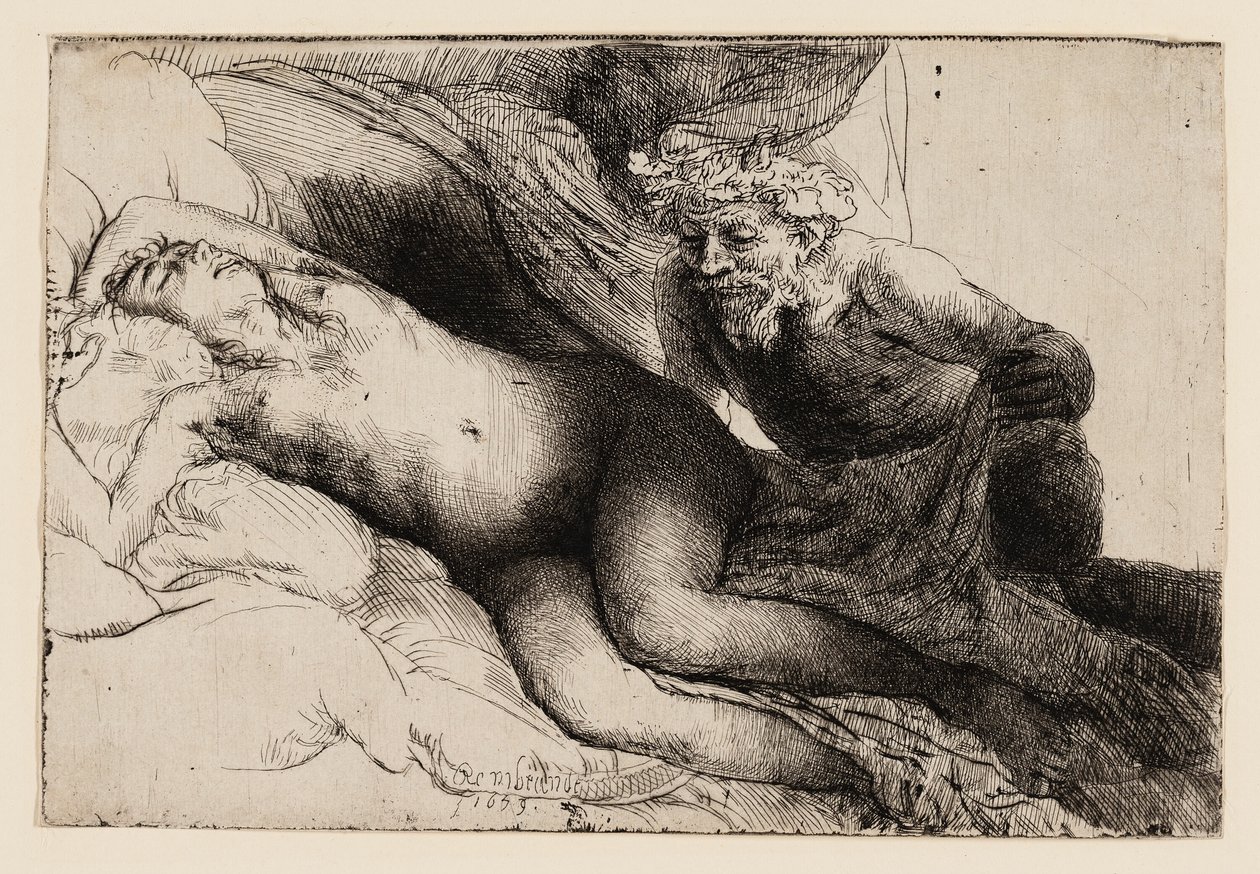 Jupiter a Antiope: Větší deska od Rembrandt van Rijn