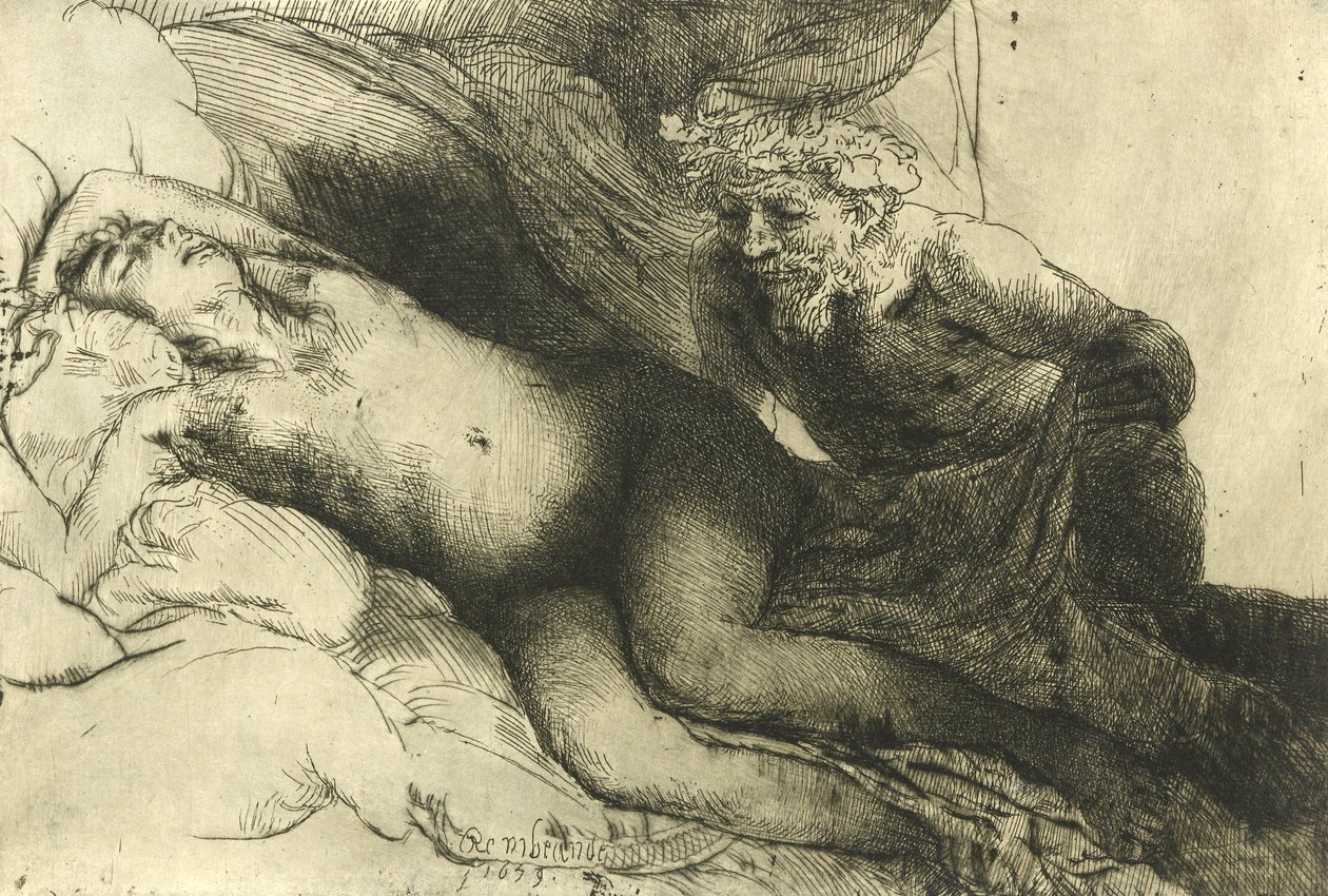 Jupiter a Antiopa, kolem roku 1659 od Rembrandt van Rijn