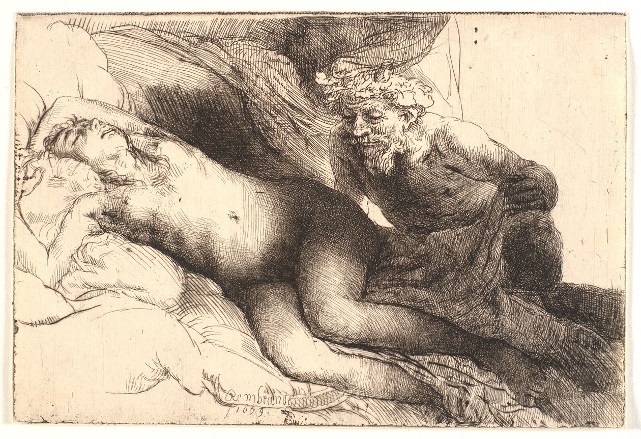 Jupiter a Antiope: větší deska od Rembrandt van Rijn
