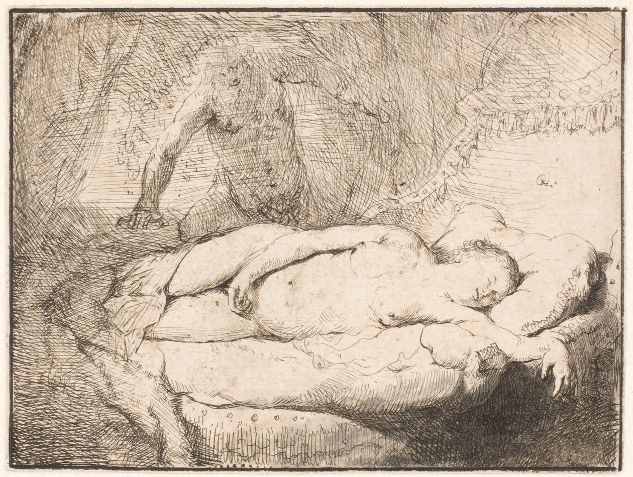 Jupiter a Antiope: menší deska od Rembrandt van Rijn