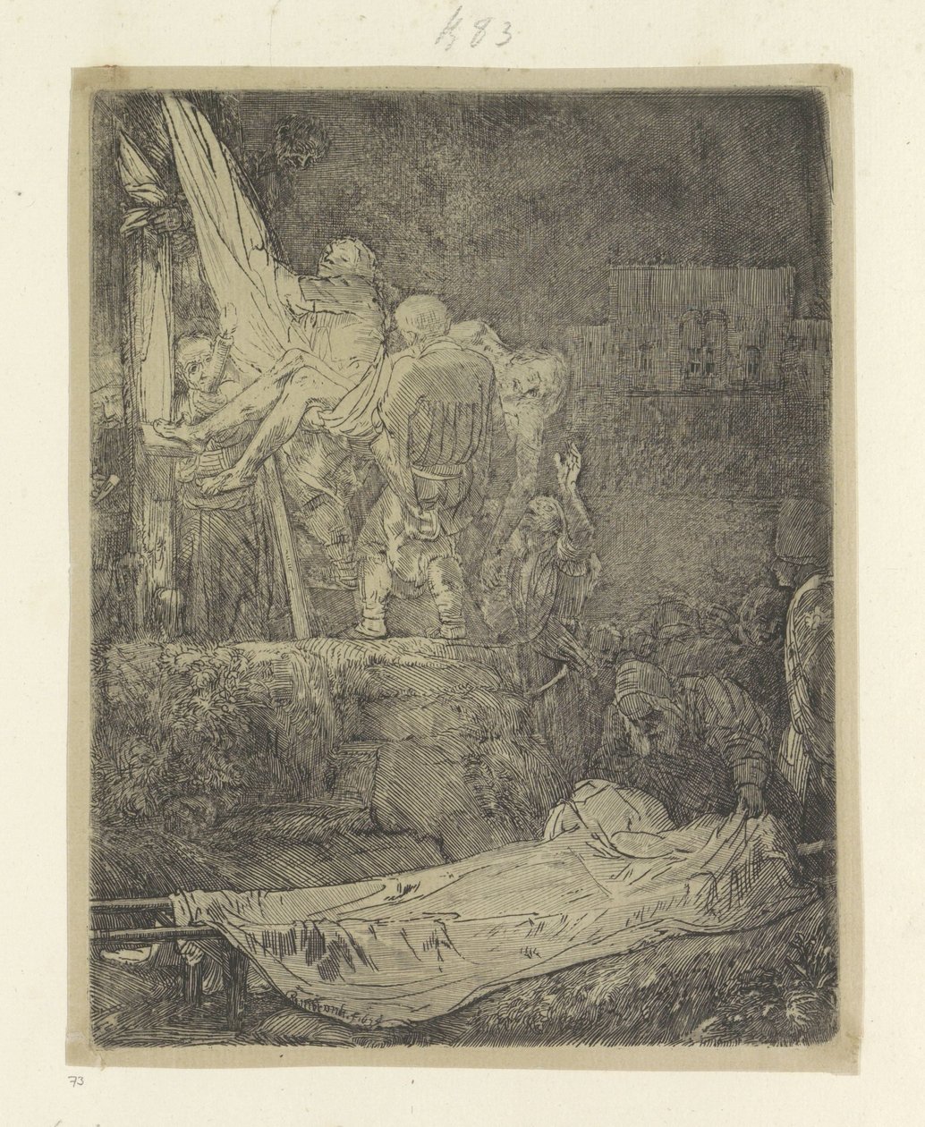 Sestup z kříže za svitu pochodní Recueil de quatre-vingt-cinq estampes originales (název série) od Rembrandt van Rijn