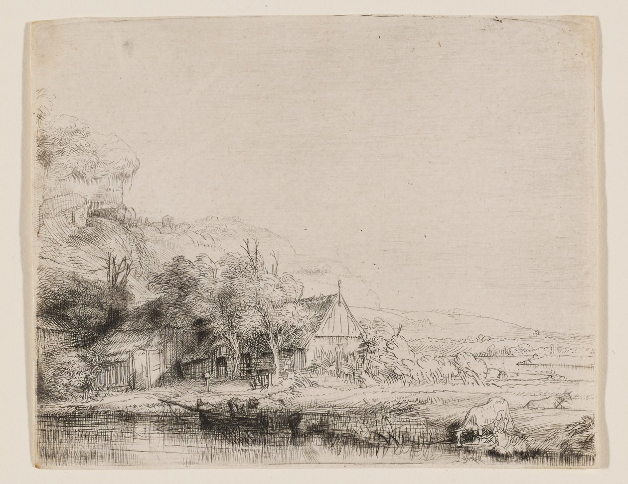 Krajina s krávou, která se napájí od Rembrandt van Rijn