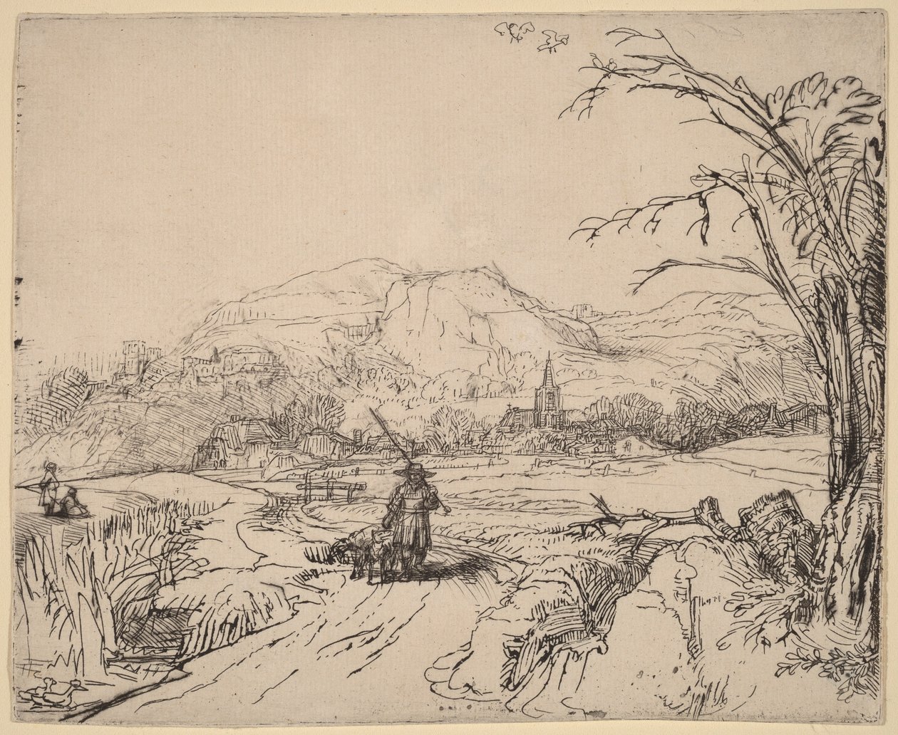 Krajina se sportovcem a psem od Rembrandt van Rijn
