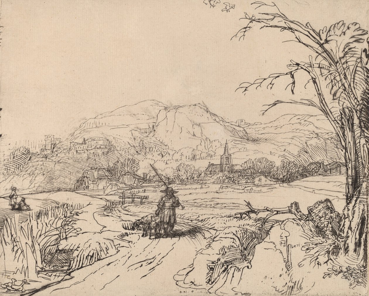 Krajina se sportovcem a psem, c. 1653. od Rembrandt van Rijn
