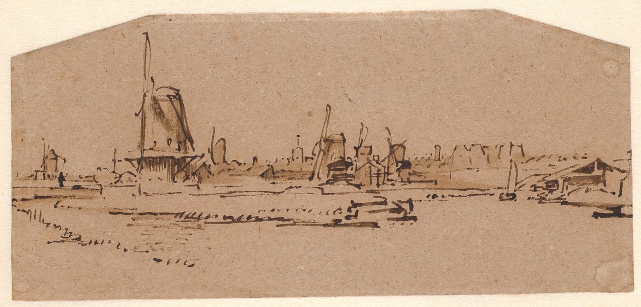 Krajina s větrnými mlýny na kanálu západně od Amsterdamu od Rembrandt van Rijn