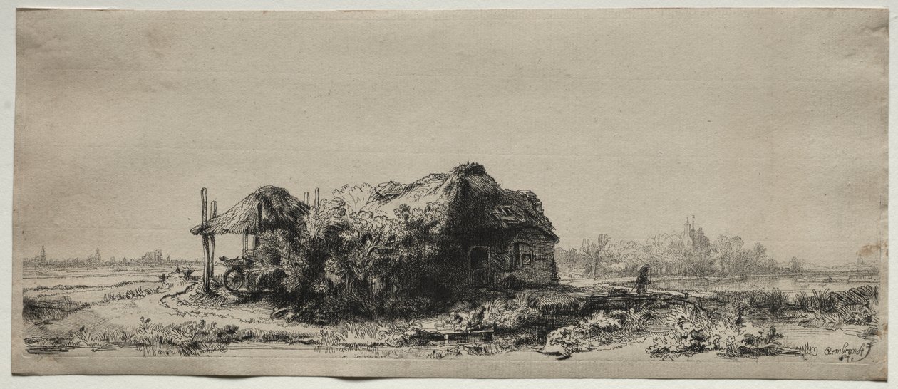 Krajina s chalupou a stodolou na seno: Podlouhlá od Rembrandt van Rijn
