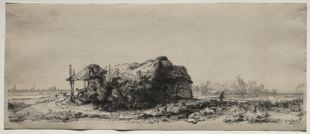 Krajina s chalupou a stodolou na seno: Obdélná, 1641. od Rembrandt van Rijn