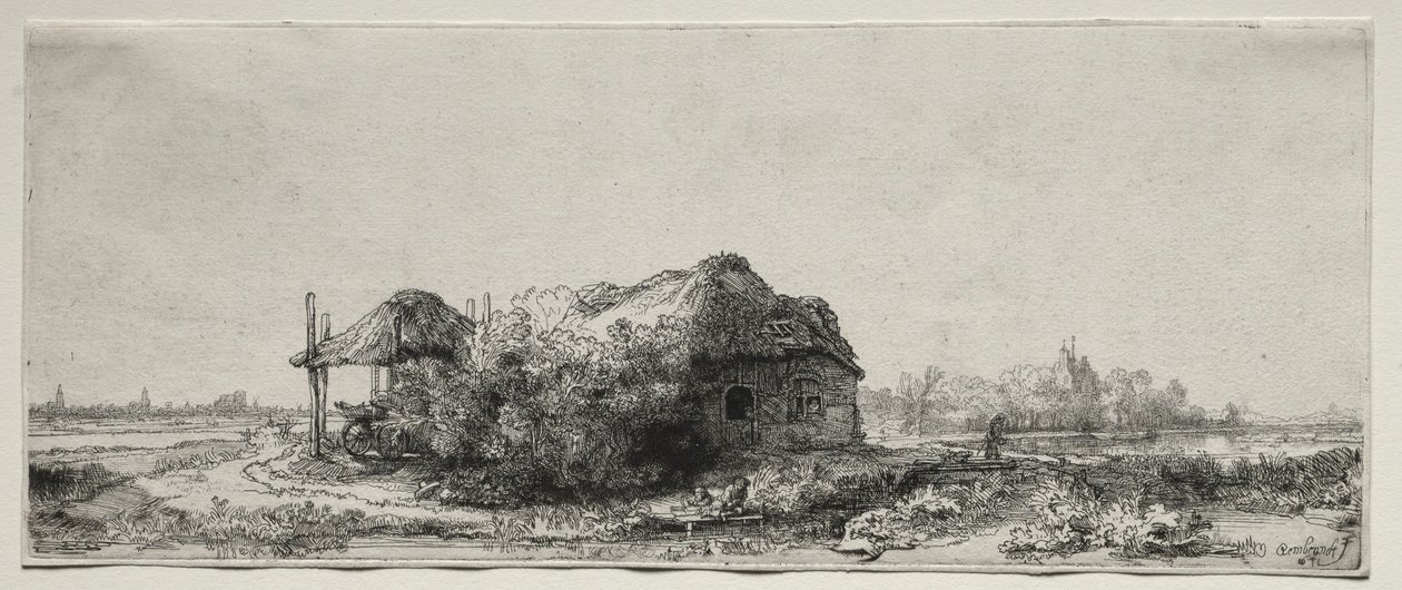 Krajina s chalupou a stodolou na seno: Obdélná, 1641. od Rembrandt van Rijn