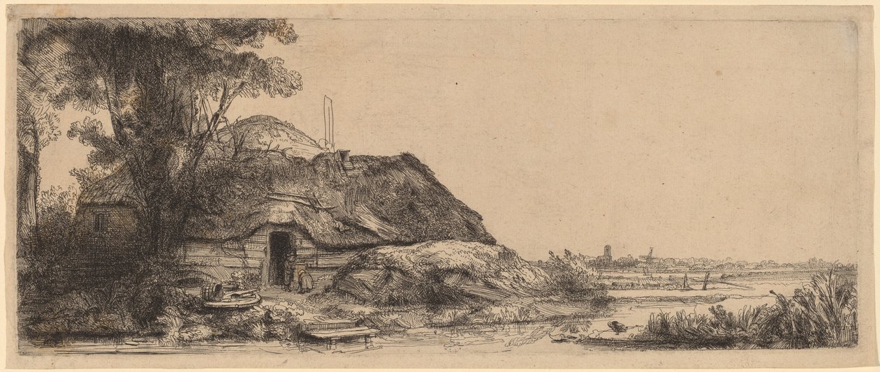 Krajina s chatou a velkým stromem od Rembrandt van Rijn