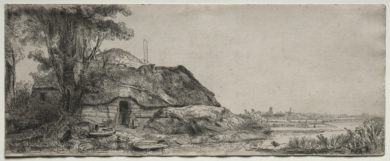 Krajina s chatou a velkým stromem od Rembrandt van Rijn